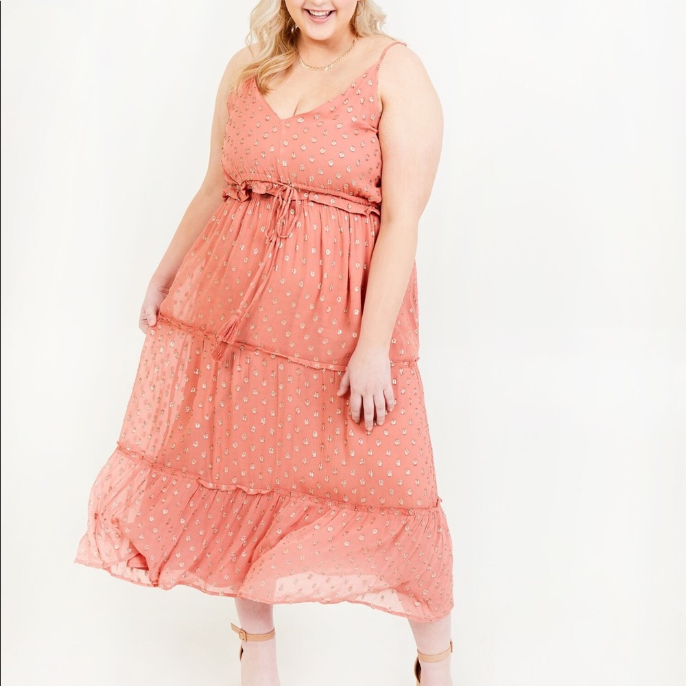 Salmon Dress with Gold Accents